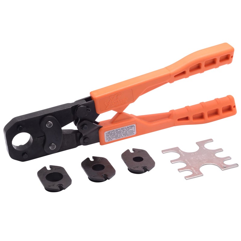SharkBite 3/8 Inch PEX Crimp Tool Multi-Head Kit, Orange Handles, Plumbing Fittings, 23100 - Image 1